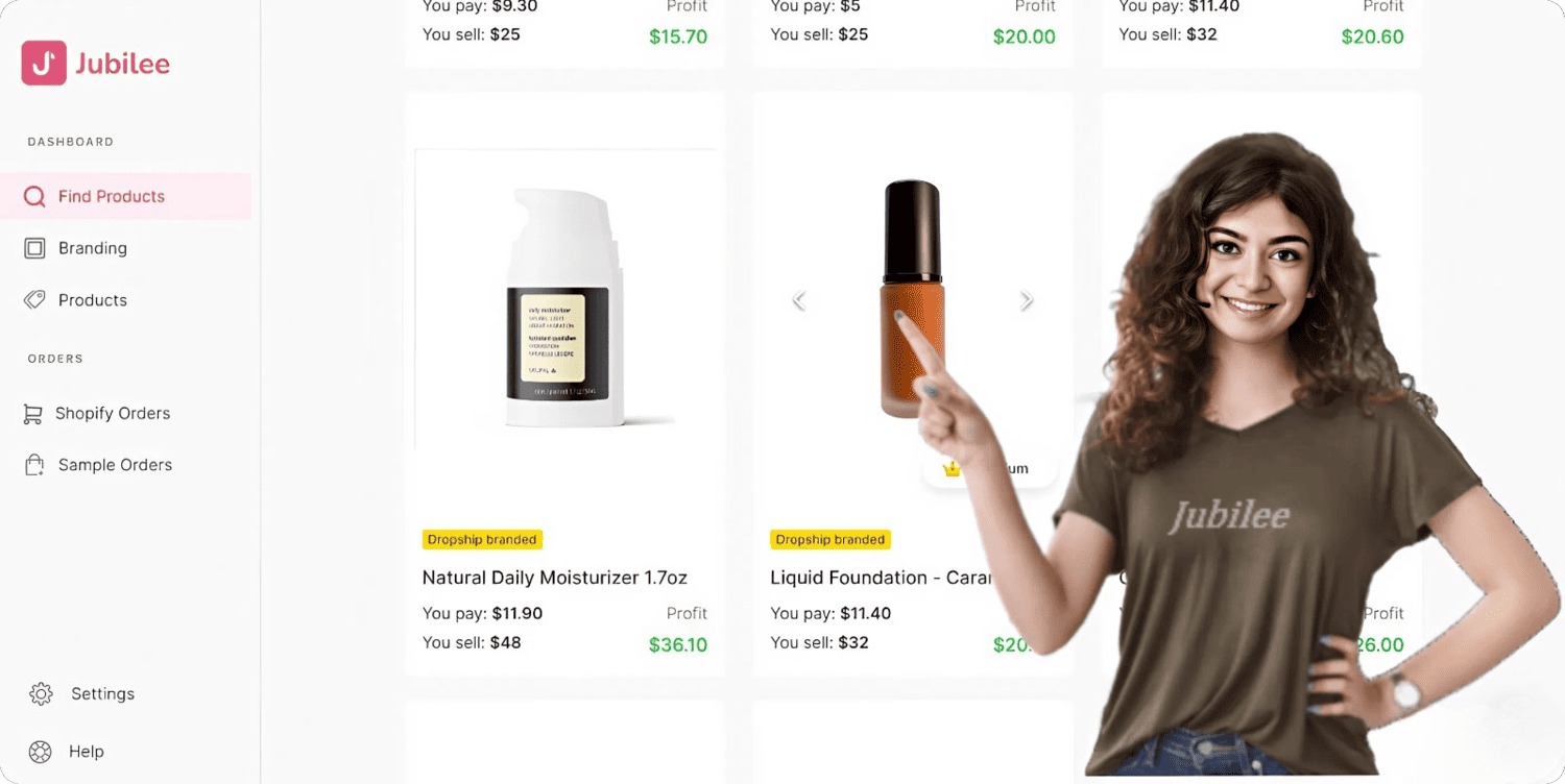 Find and dropship branded beauty products with Jubilee dashboard